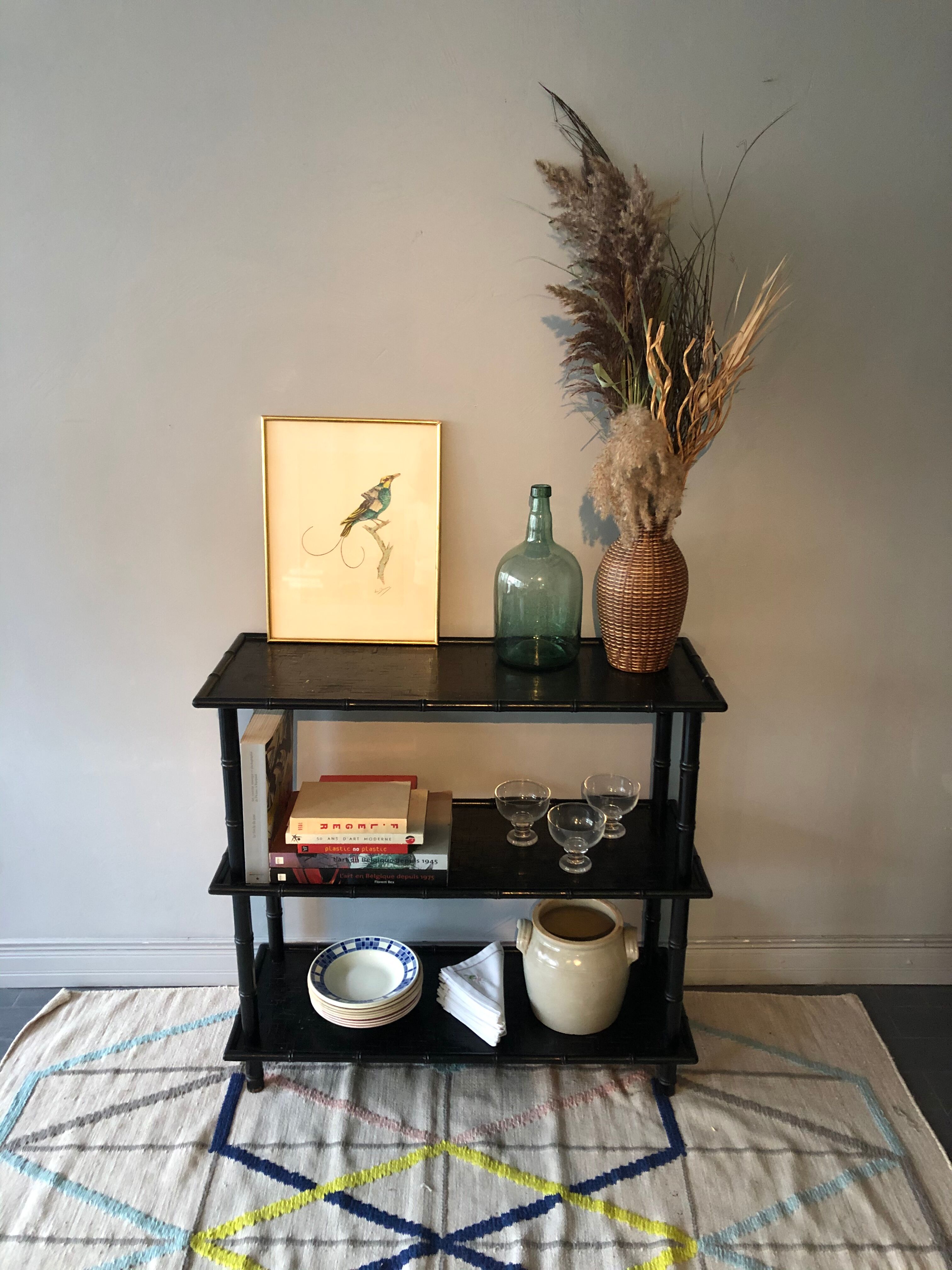 Vintage bamboo black shelf