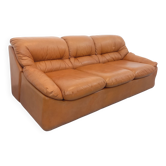 Canapé vintage en cuir cognac camel des années 70