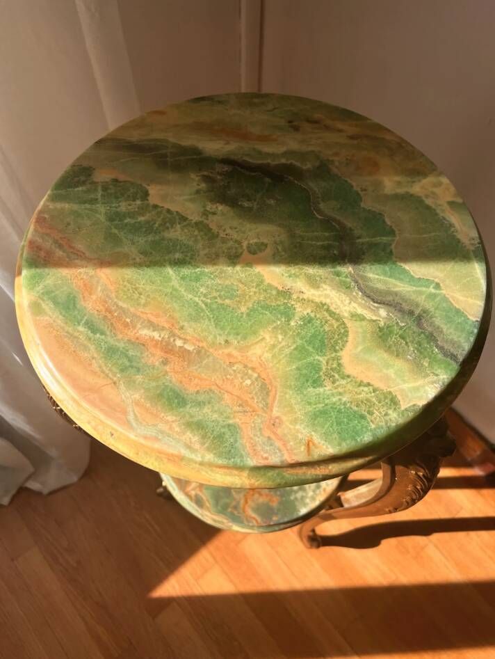 Pédestal en marbre vert vintage, table d'appoint, support d'exposition Hollywood Regency
