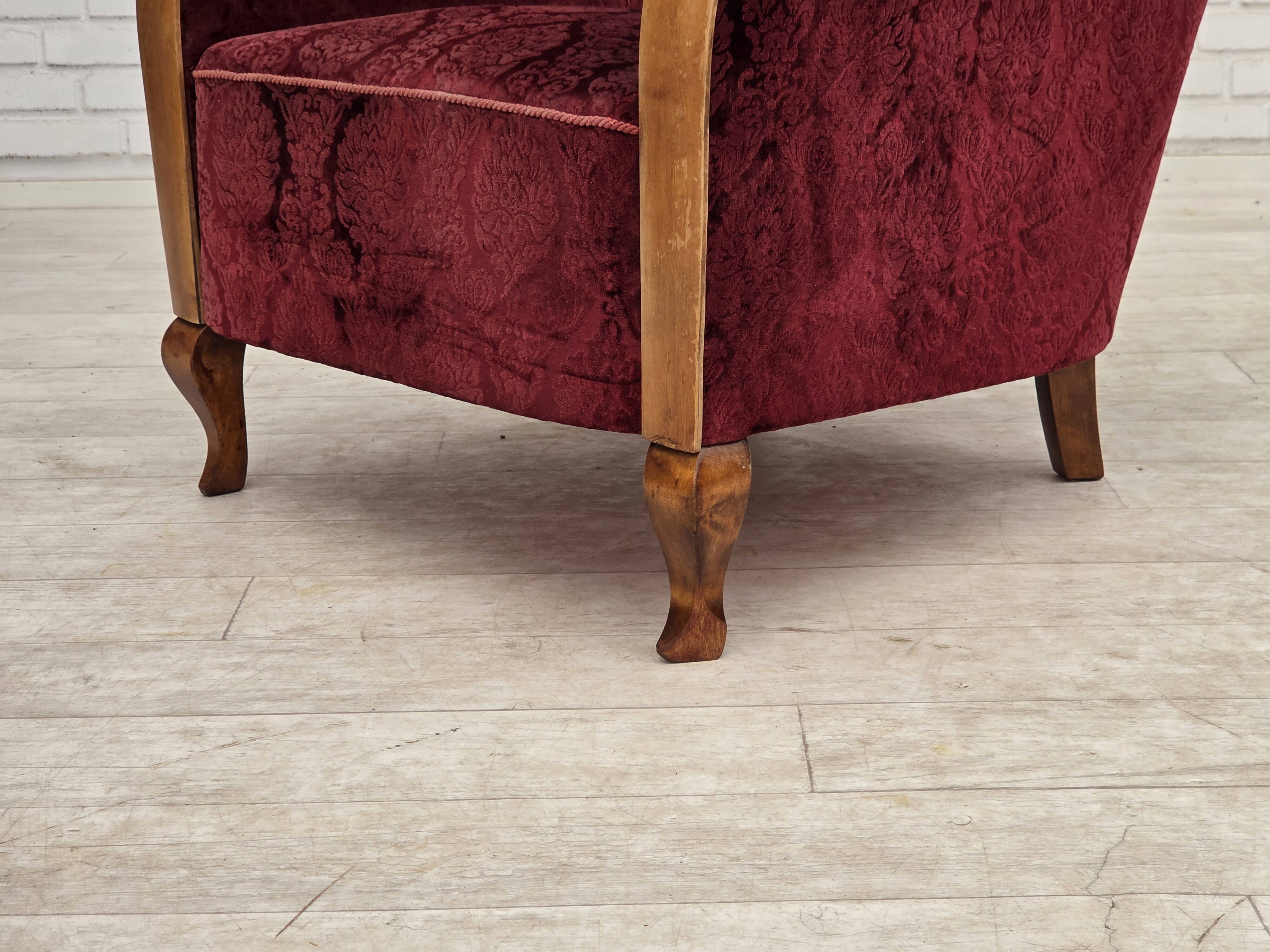 1960s, Danish armchair, cherry-red furniture velour.