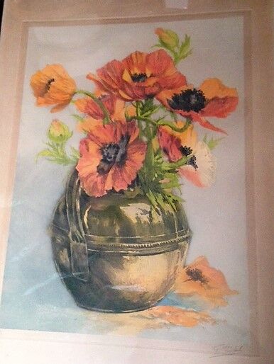 Bouquet of anemones in a copper vase
