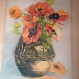 Bouquet of anemones in a copper vase