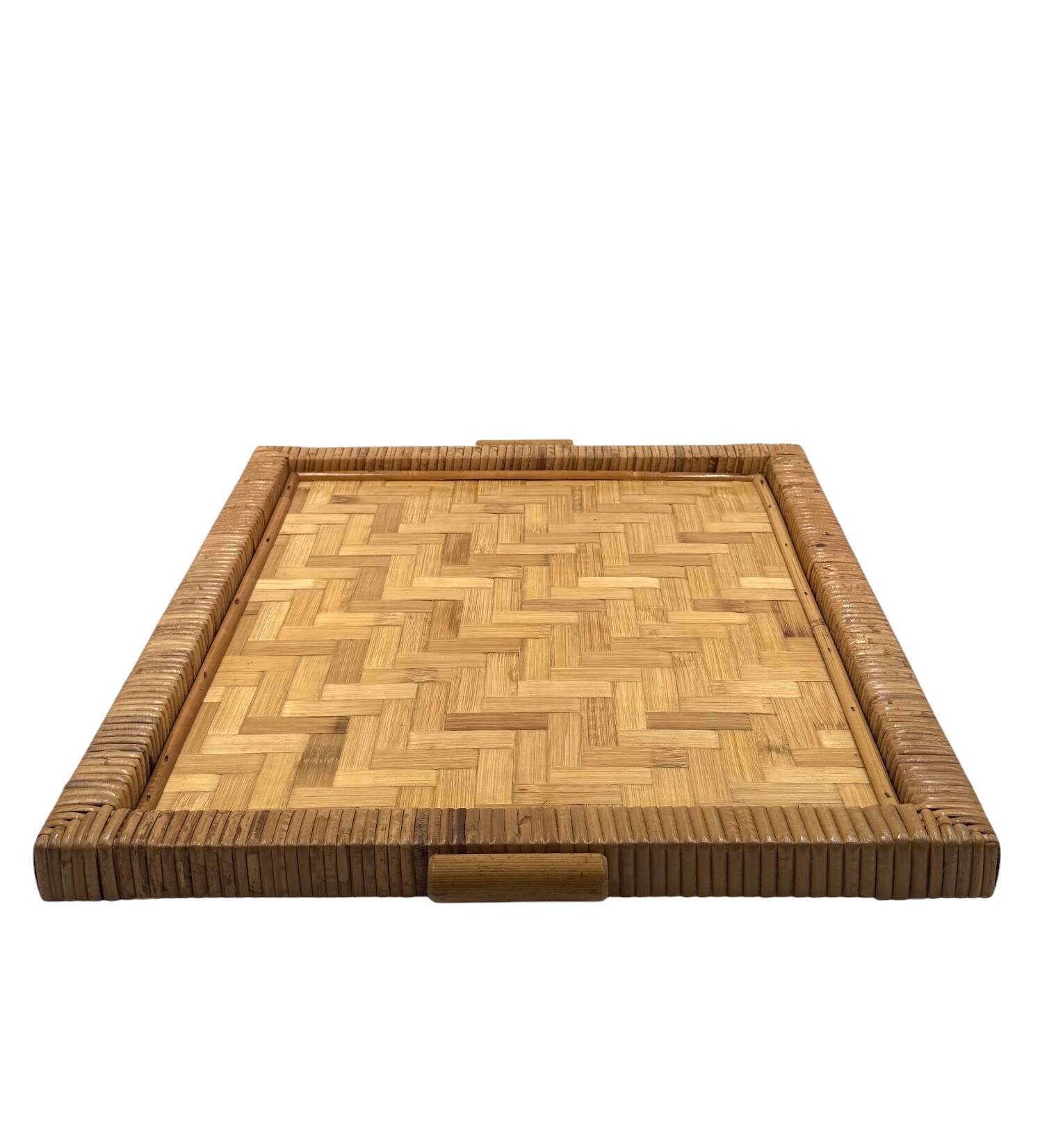 Hollywood regency bamboo and wicker tray, Italy 1970s