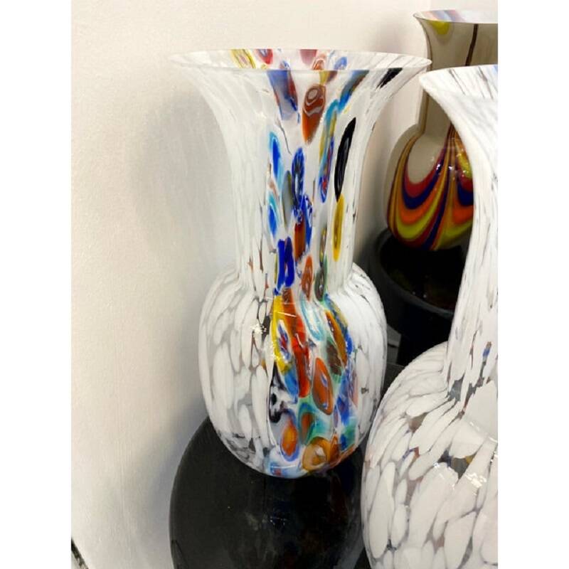 Set of 2 contemporany vases murrine sphere in murano style glass with multicolored murrine like veni