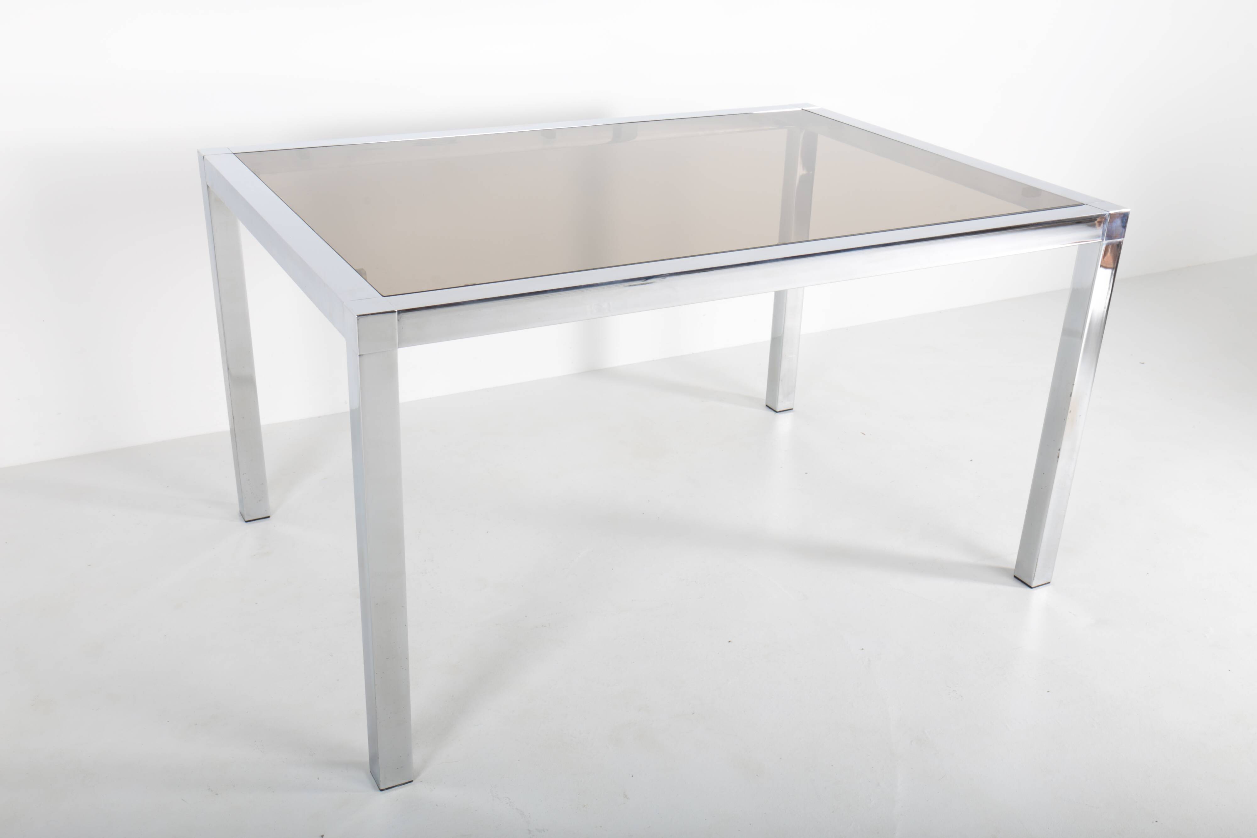 Vintage Roche Bobois table in chrome and smoked glass, 70s