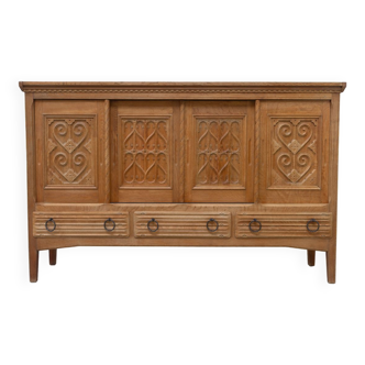 Danish Modern Brutalist Credenza in Oak, 1960s