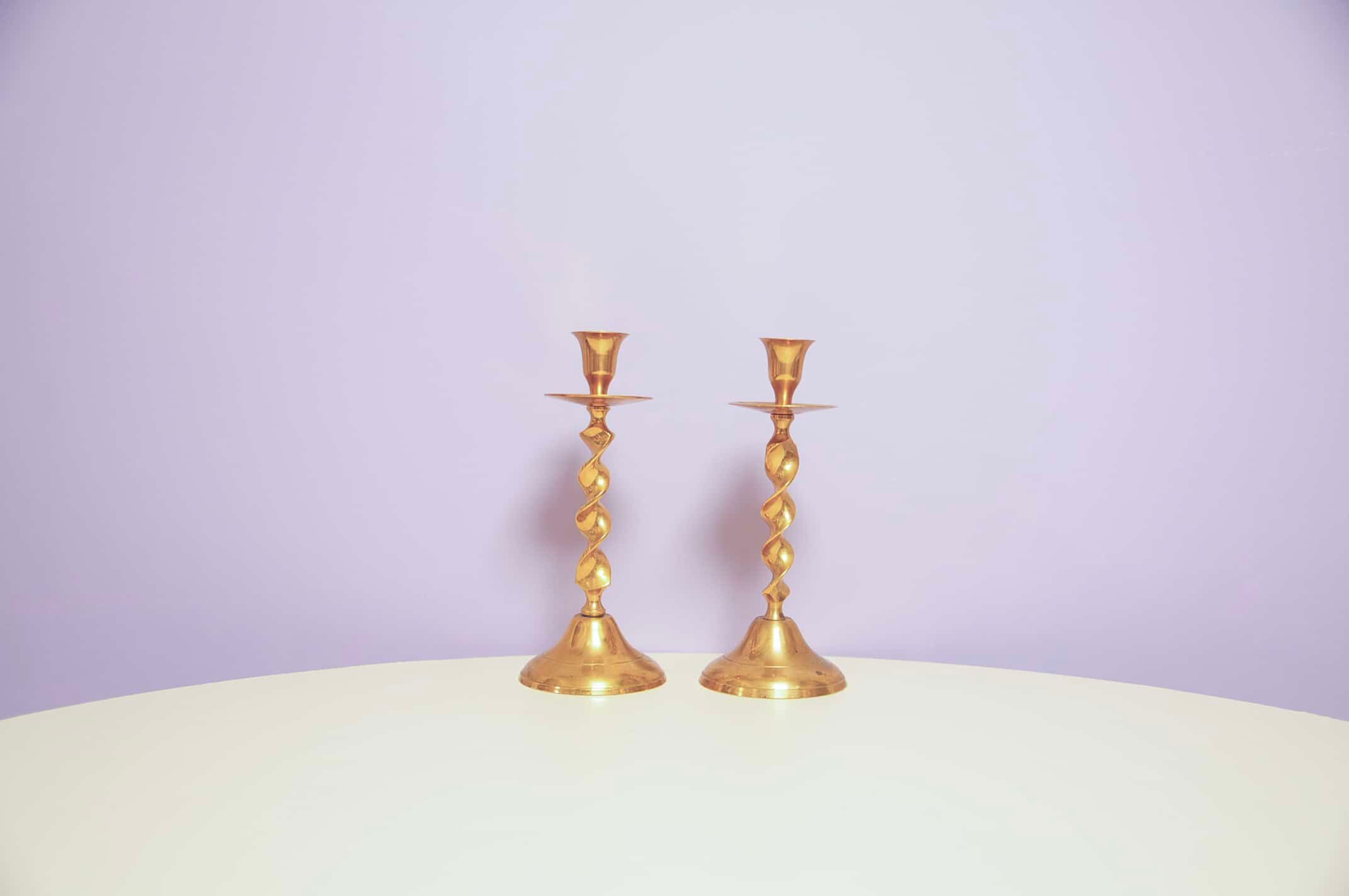 Set of 2 twisted gold candlesticks