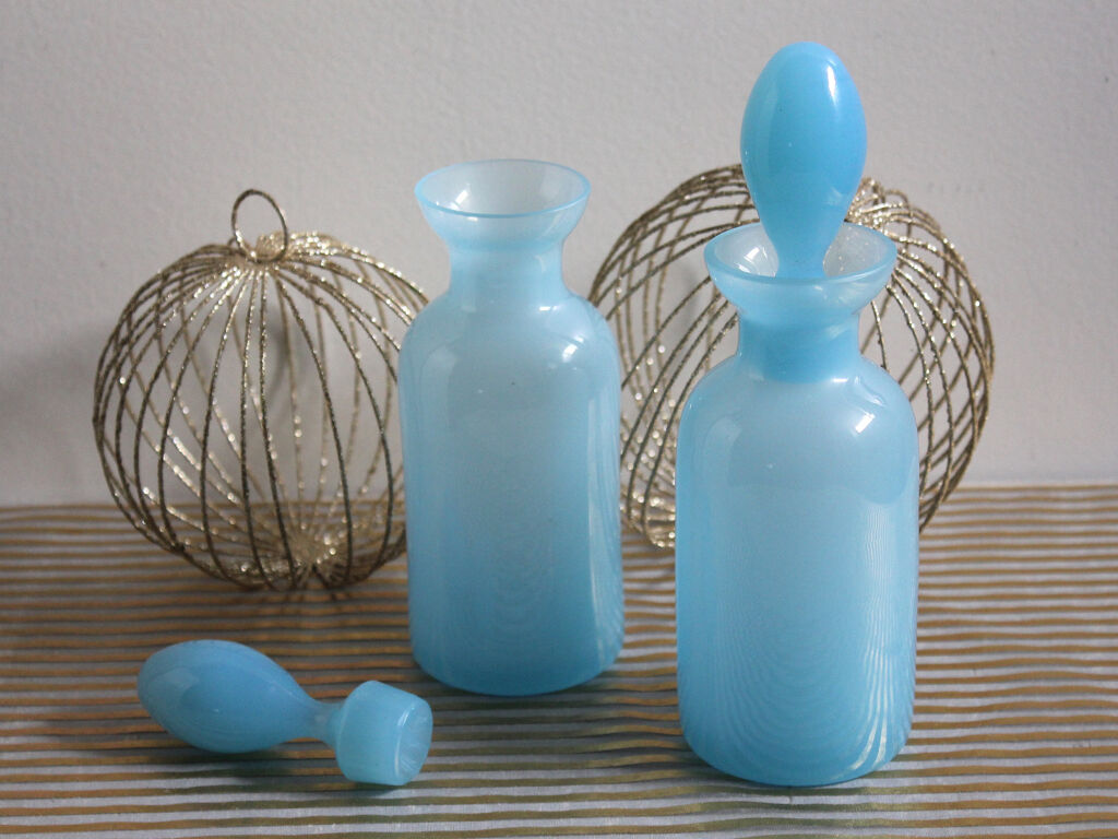 Duo of blue opaline vials