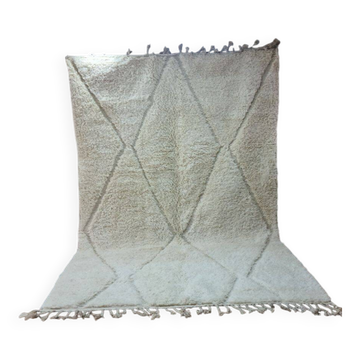 Tapis Beni Ouarain Authentique - Laine Naturelle Crème - Motifs Losanges