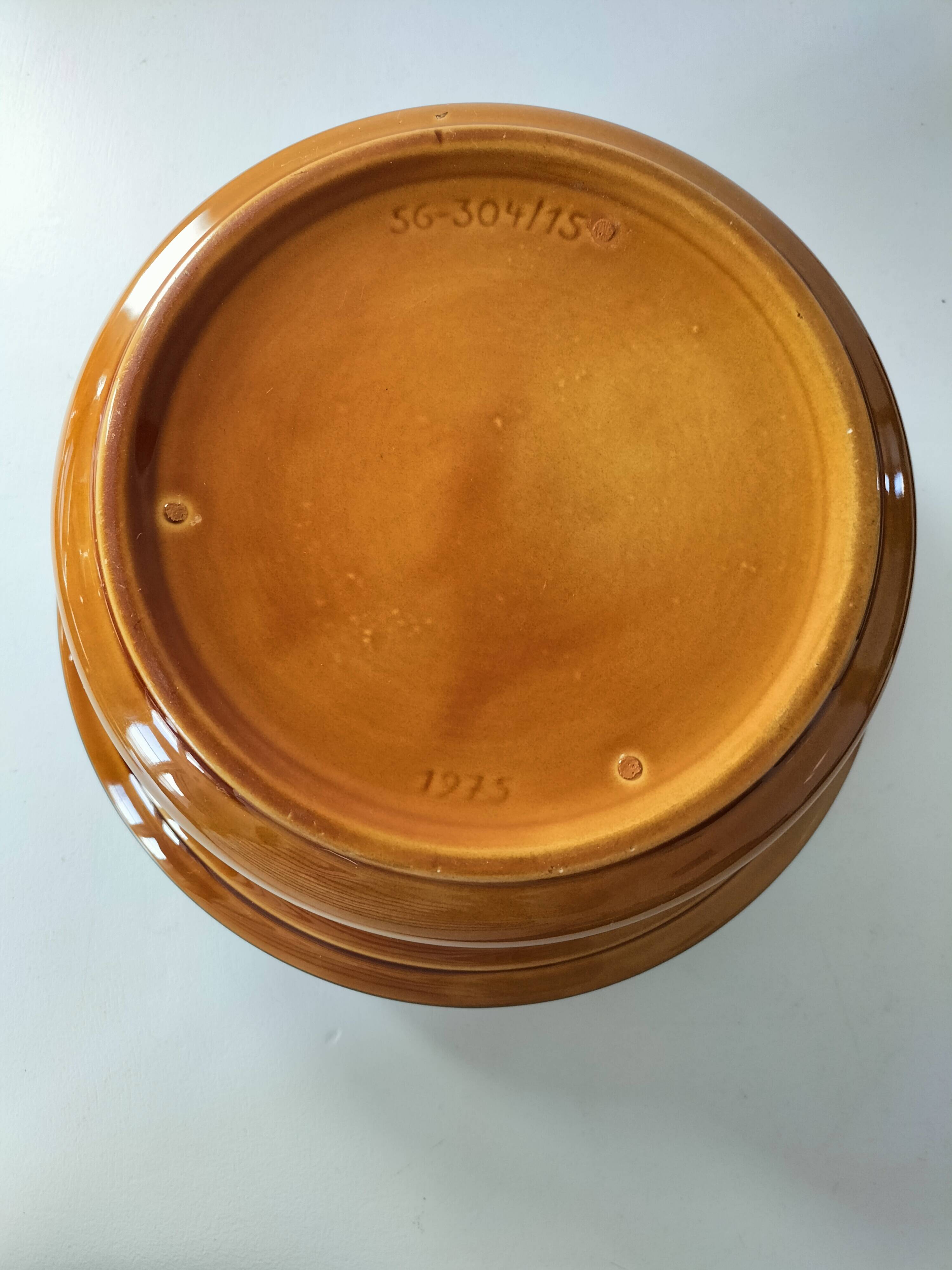 Vintage Luwasa cache-pot in brown caramel and black, ceramic, 1975