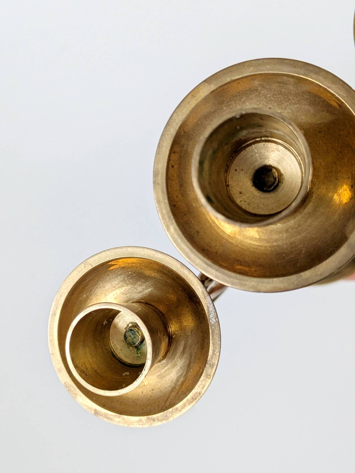 Vintage brass floor chandelier, 3-branch candle holders