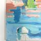 Oil on canvas signed, fishing port with colourful boats.