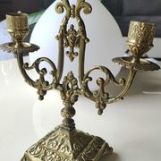 Altar candlestick with 2 branches, napoleon iii style, bronze patina old gold