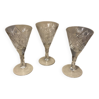 3 superb glasses, cut, crystal, vintage