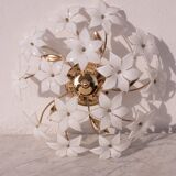 Charming Vintage Murano Ceiling Light White Flowers, 1960s