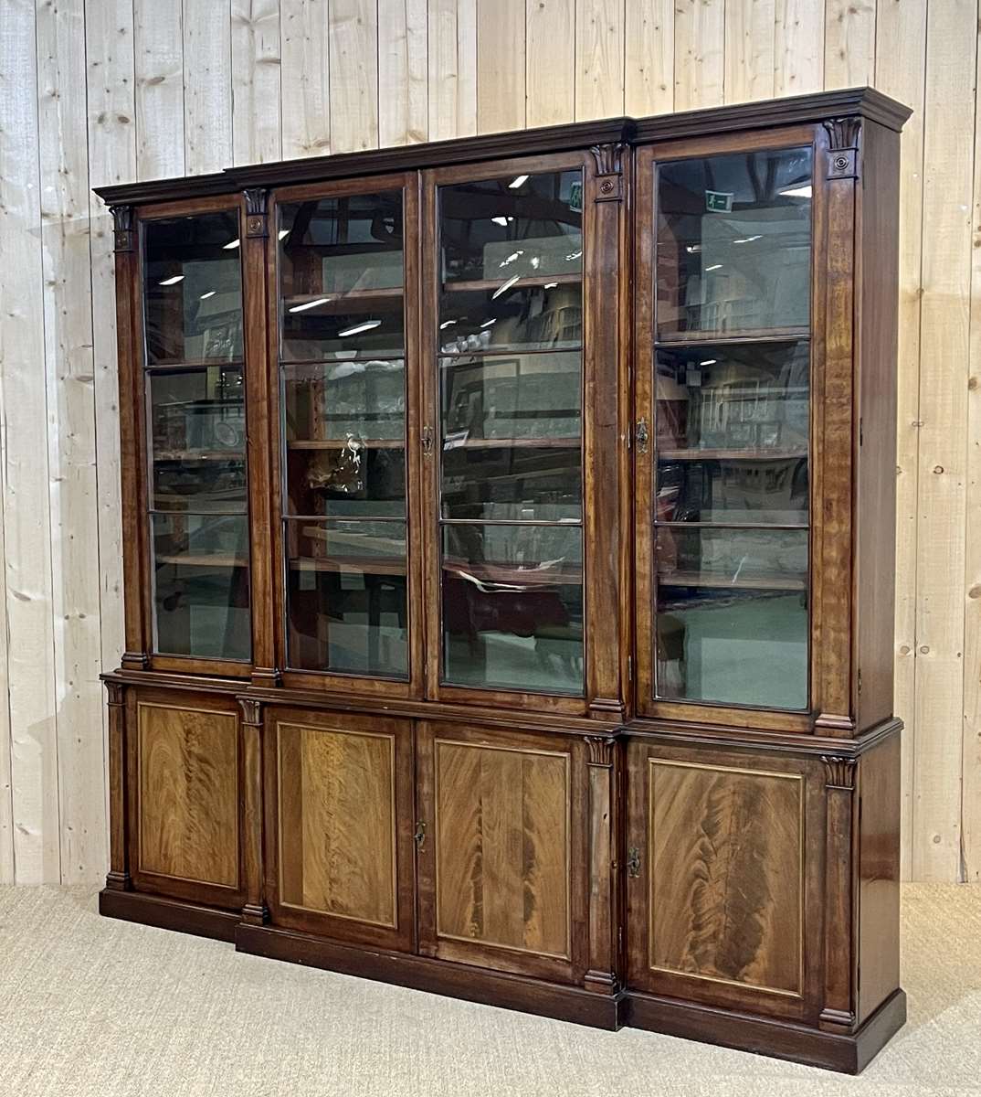 Bibliothèque Ancienne En Acajou XIXe Siècle - Angleterre, Volets En Verre, 259x152x45 Cm, Authentique