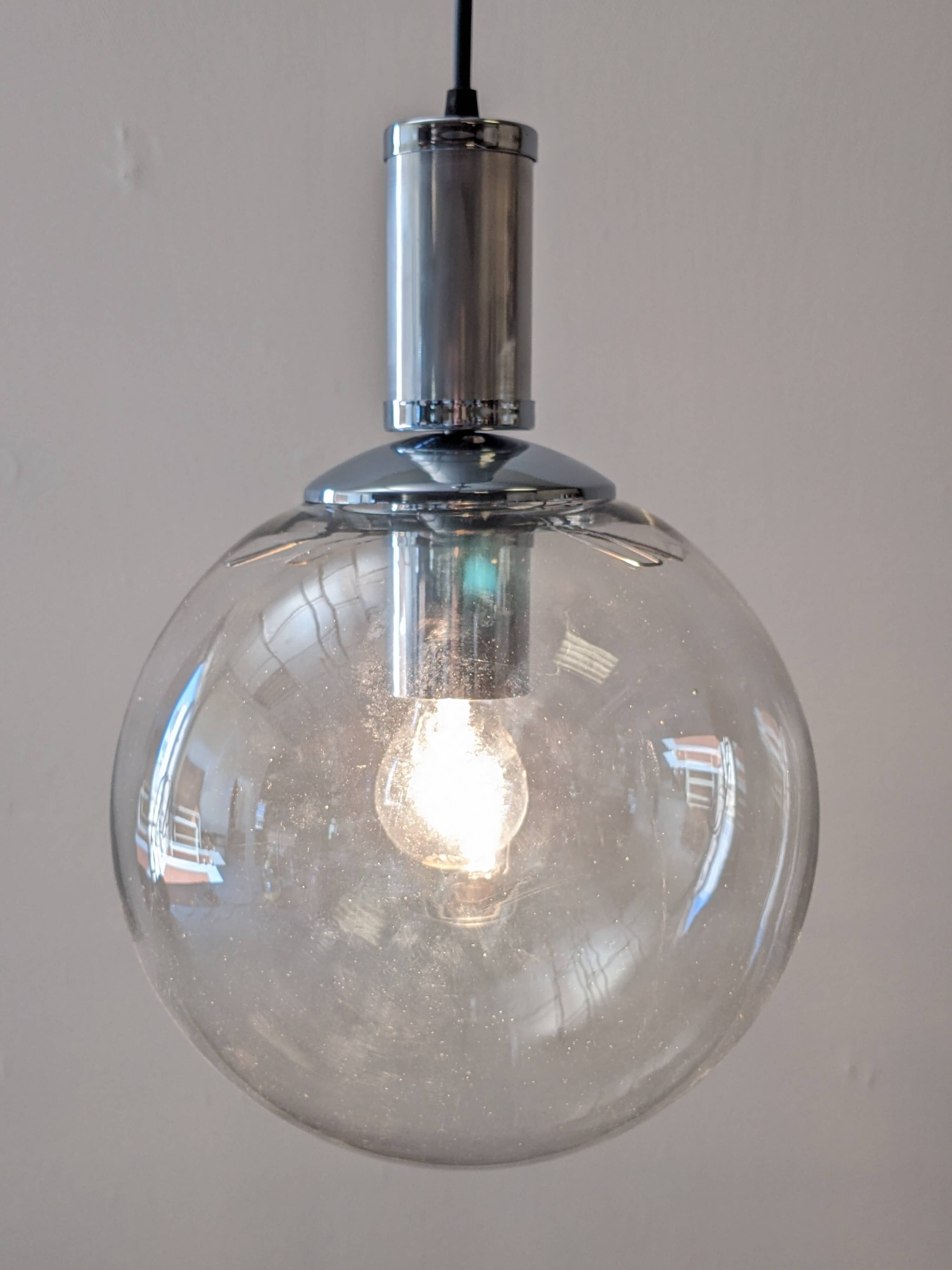 Glass ball pendant light by See Delmas, France circa 1970