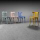 Set of 4 chairs in multicolor 50s vintage modern wood