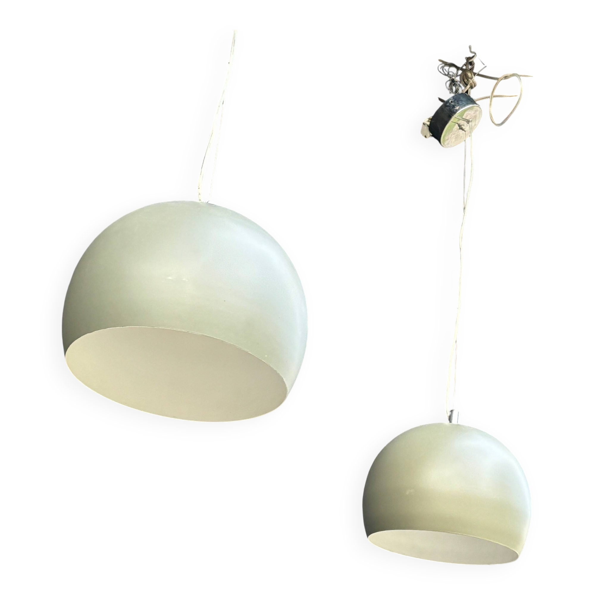 2 round metal pendant lights, Sweden 1980s