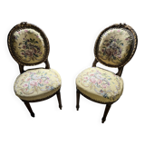 pretty pair of Louis XVI style chairs, in carved and gilded wood