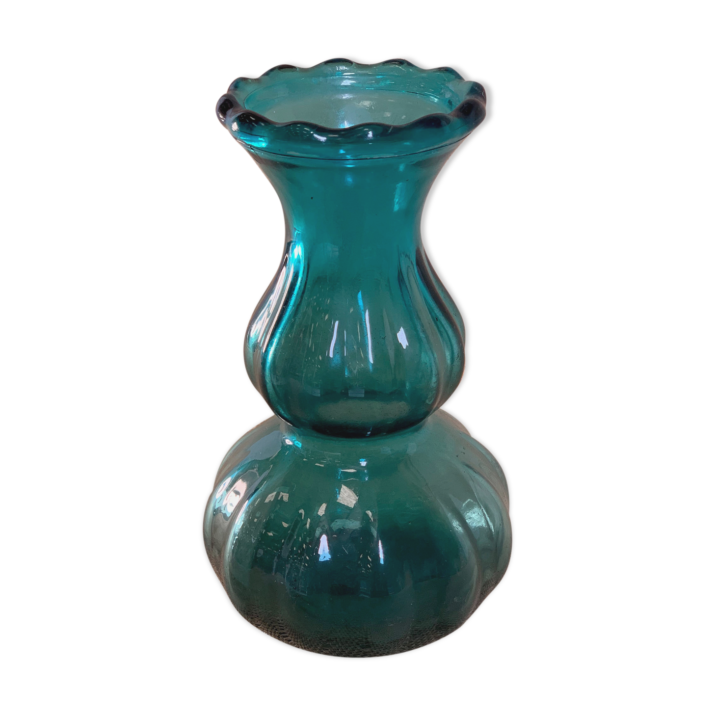 Lagoon blue blown glass vase type murano