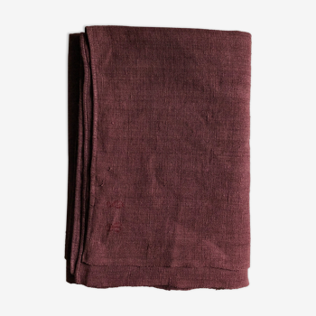 Nappe de vendange ancienne en pur chanvre teinté en aubergine