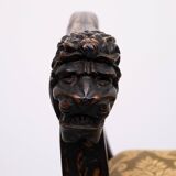 Tabouret victorien antique à décor de lions sculpté à la main, Hollande