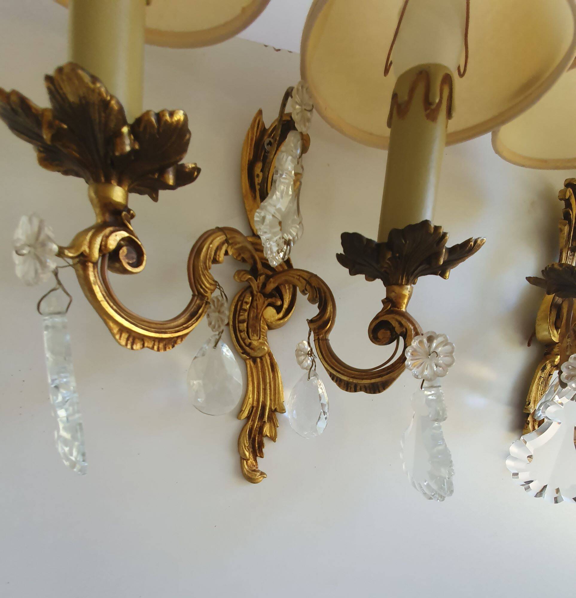 Pair of wall sconces candle holders with antique pendants