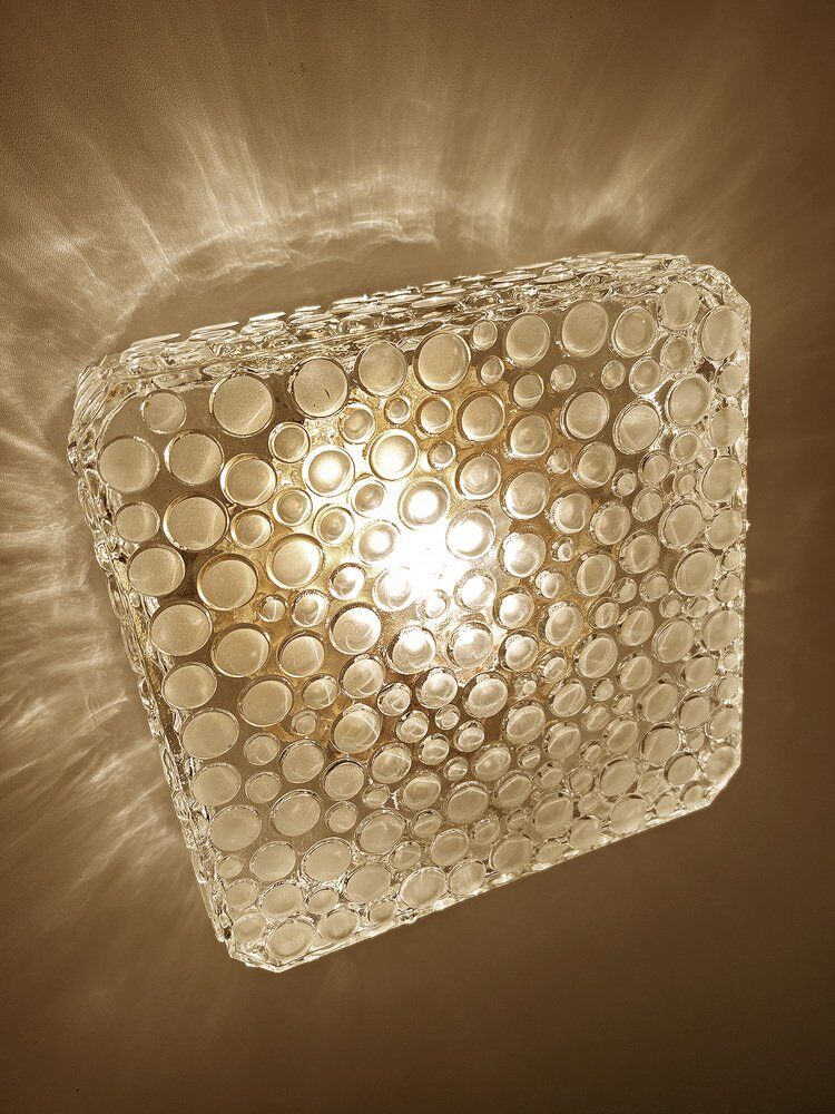 Plafonnier en verre bullé vintage, années 1970