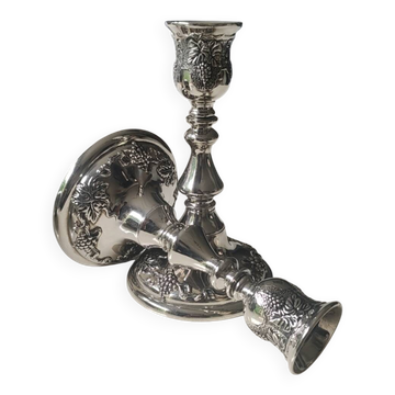 Pair of Hebrew/Shabbat Candle Holders. Karshi Israel 1955 in Alpaca metal.