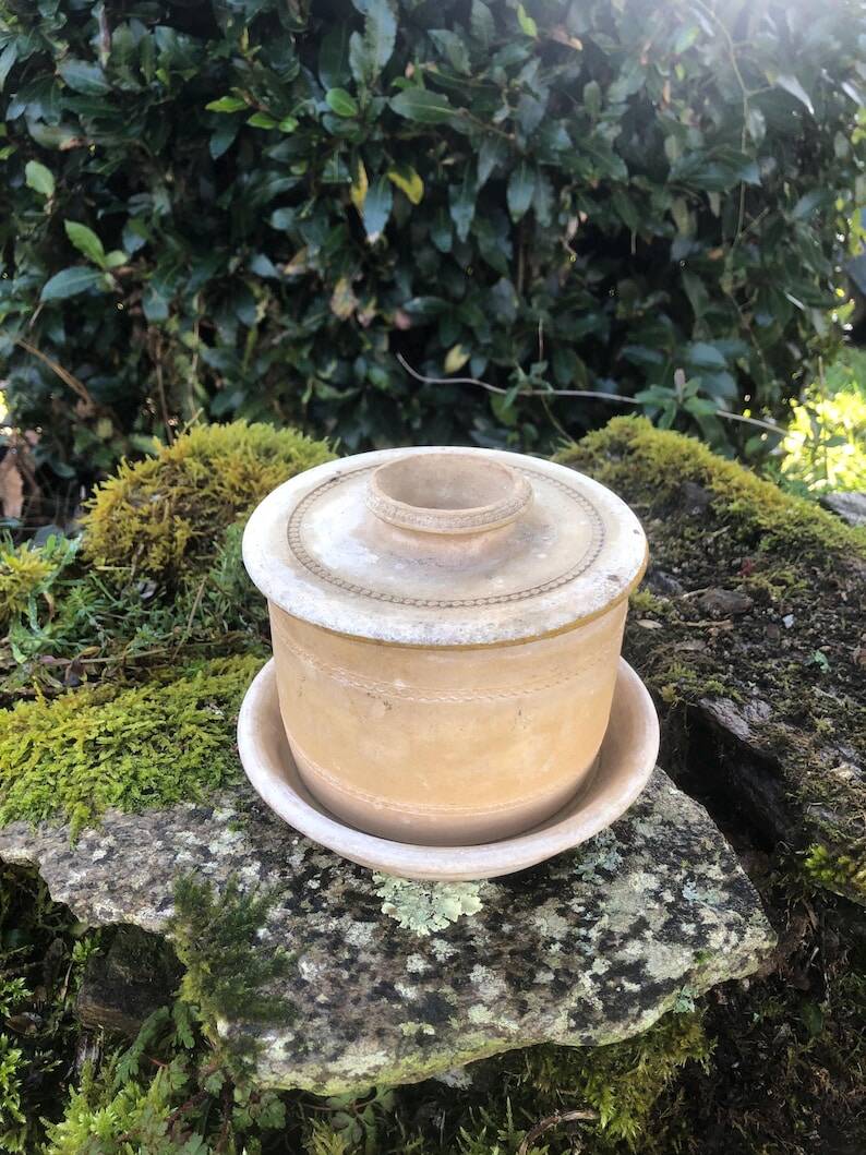 Vintage Biot Terracotta Butter Cooler: French Farmhouse Glazed Ceramic