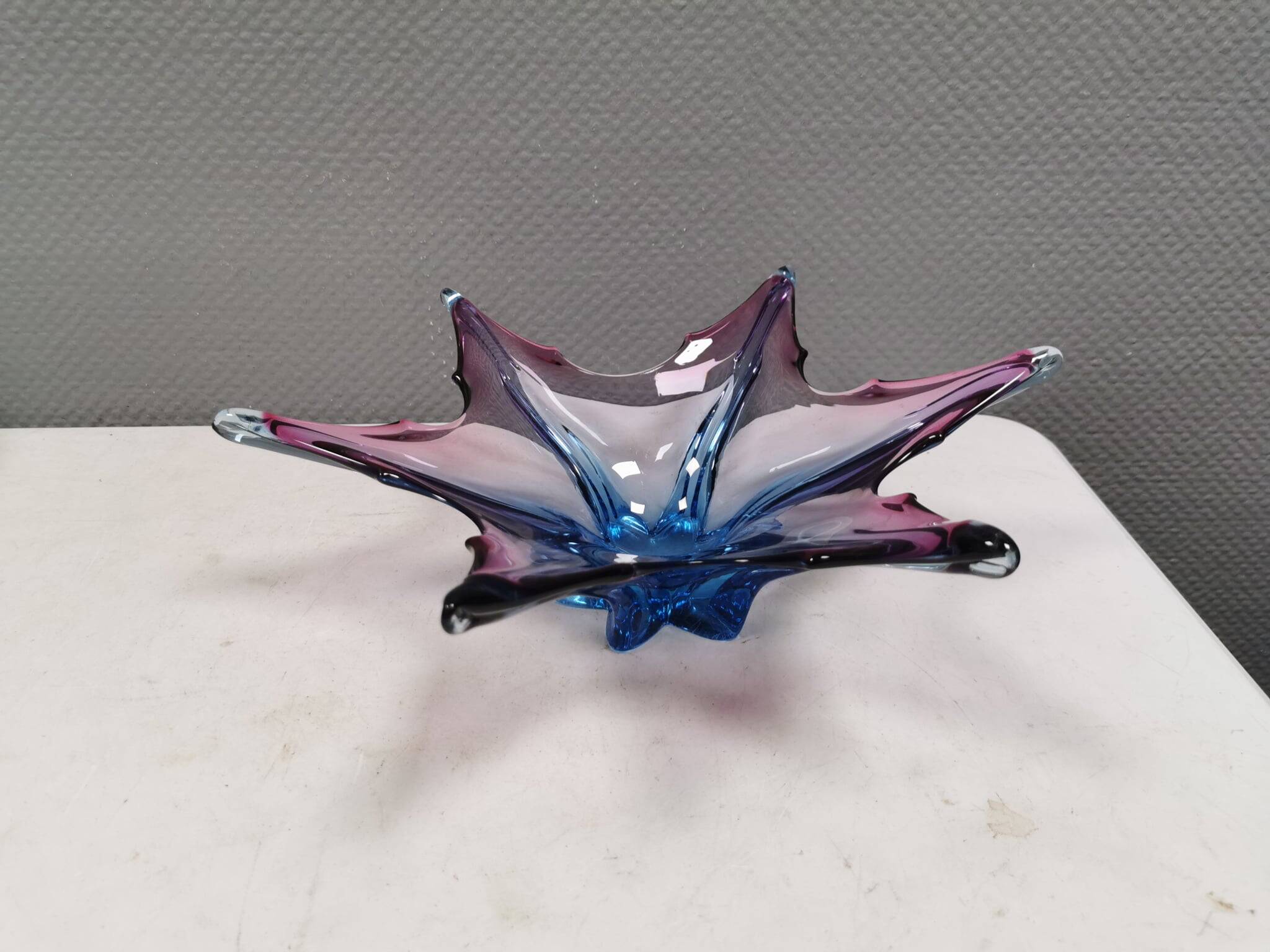 Murano Glass bowl with "leaf" shape in blue/purple/pink/transparent colors
