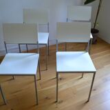 Set of 4 vintage metal and wood chairs from the 1990s.