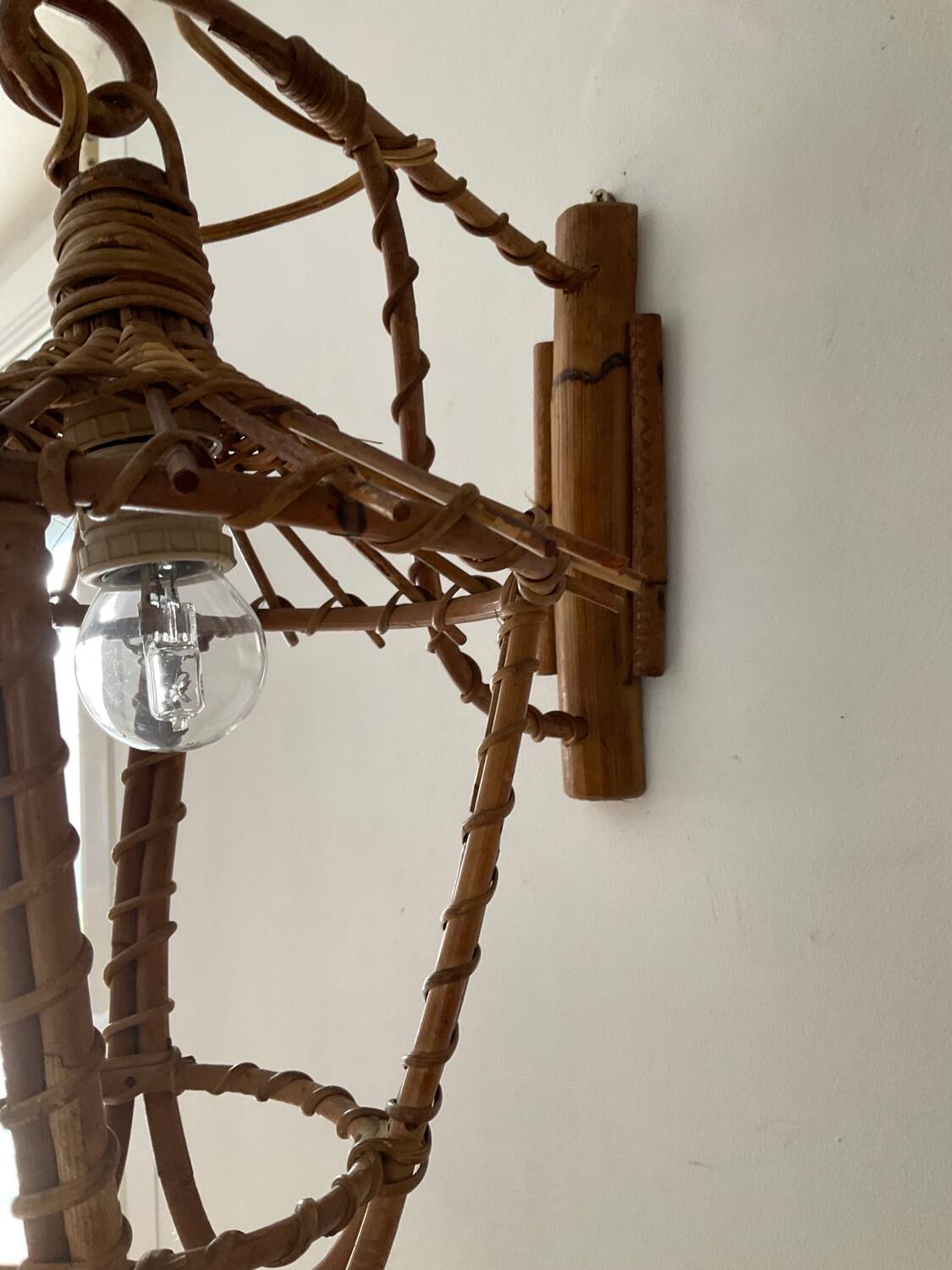 Louis Sognot rattan wall lamp from the 50s and 60s