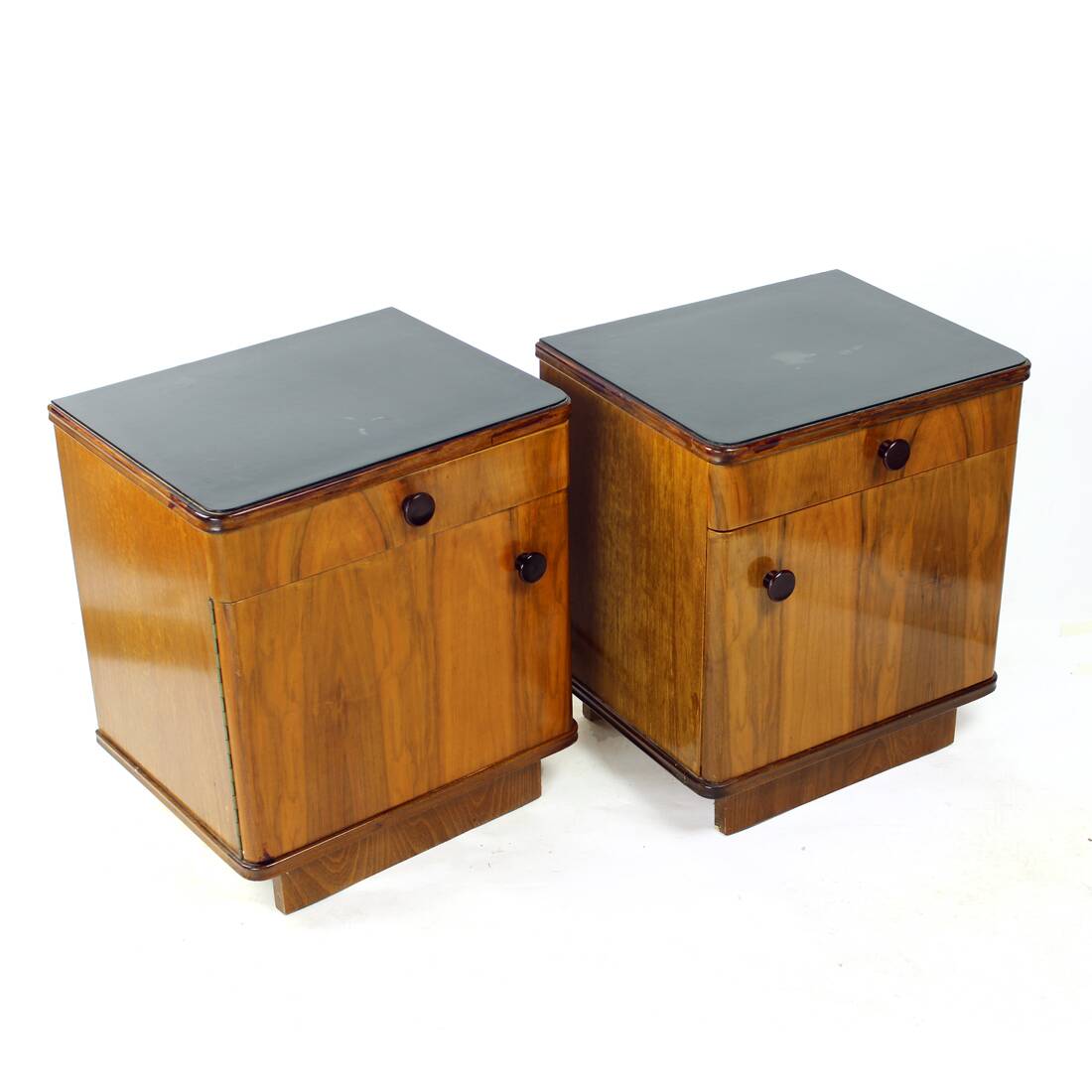 Mid Century Bedside Tables In Oak And Walnut Veneer, Czechoslovakia, 1950s,