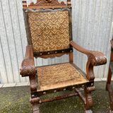 Pair of Throne Armchairs Spanish Renaissance style French Spanish armchair leather from Cordoba 1960s