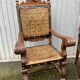 Paire de Fauteuils Trône style renaissance espagnole french spanish armchair cuir de Cordoue 1960s
