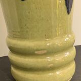 Vase en céramique émaillée évasé bleu, jaune vert
