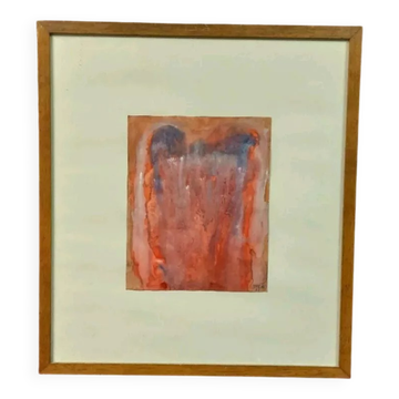 Peinture abstraite rulo 1967 technique mixte cadre papier