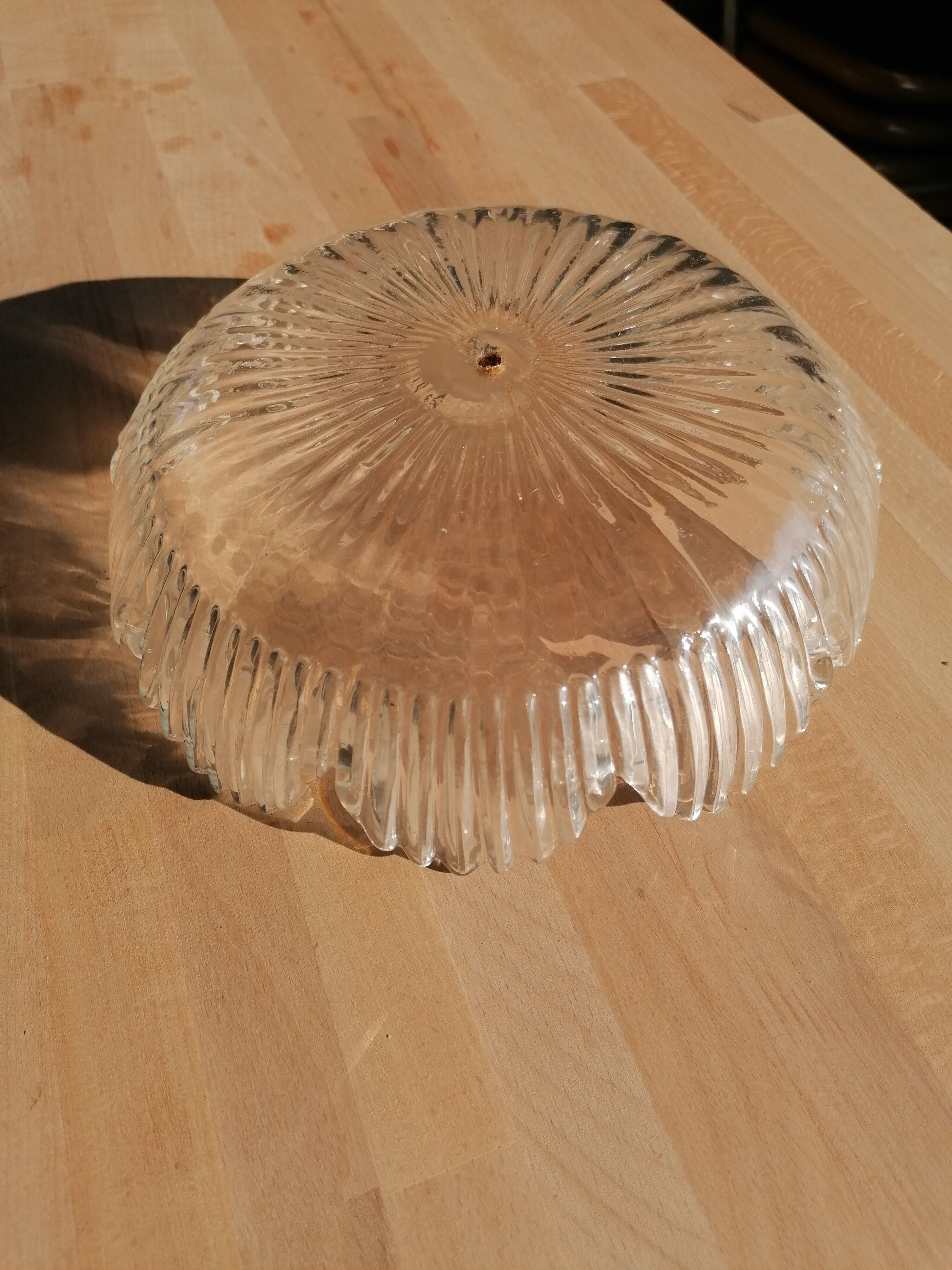 Tulip suspension in vintage holophanous glass