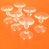 6 verres à pied à liqueur  verre transparent  années 1970