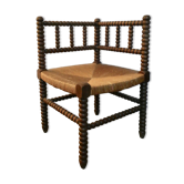 Chaise coin de feu en bois tourné et assise paillée