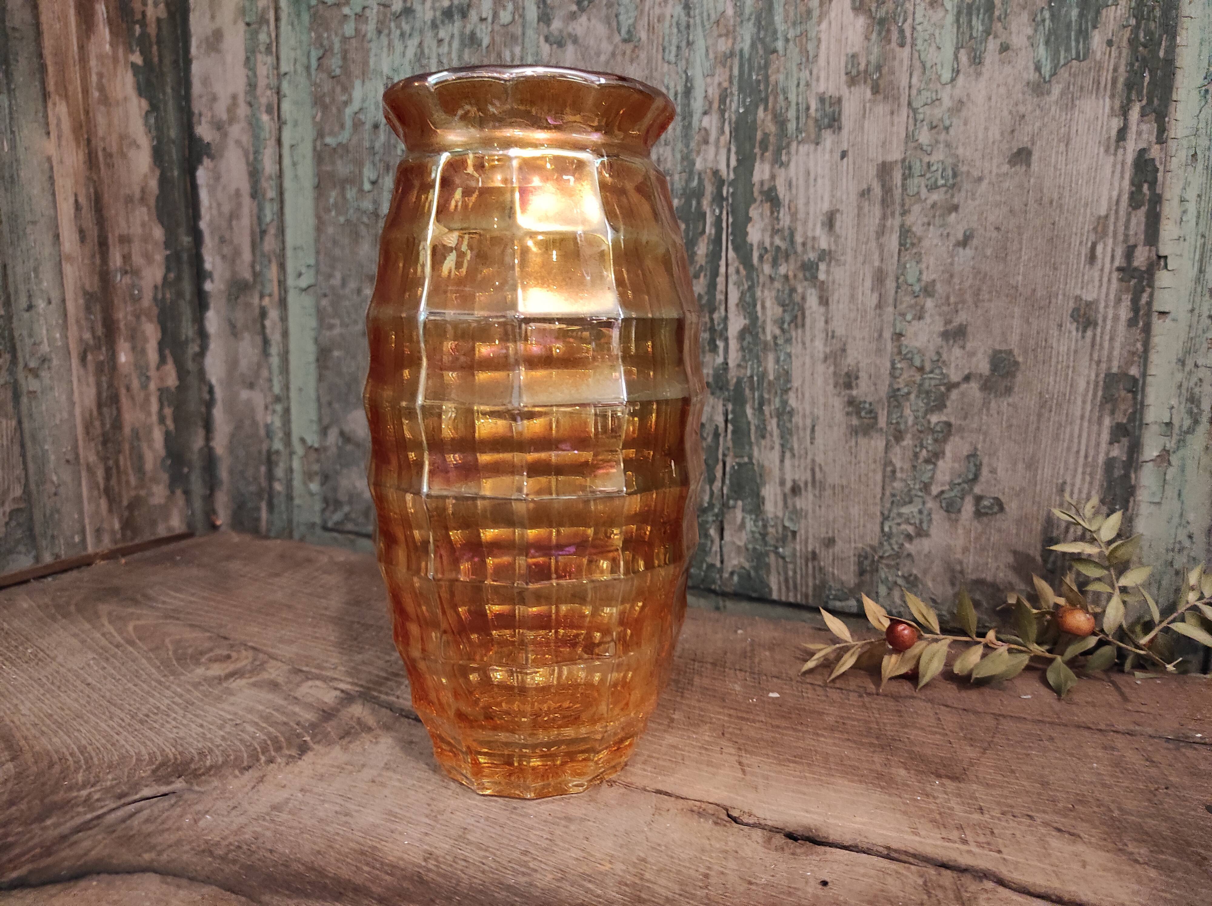 Vintage french cut crystal vase from the 40's in amber colour