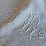 Ensemble ancien drap plat et 2 taies d'oreiller