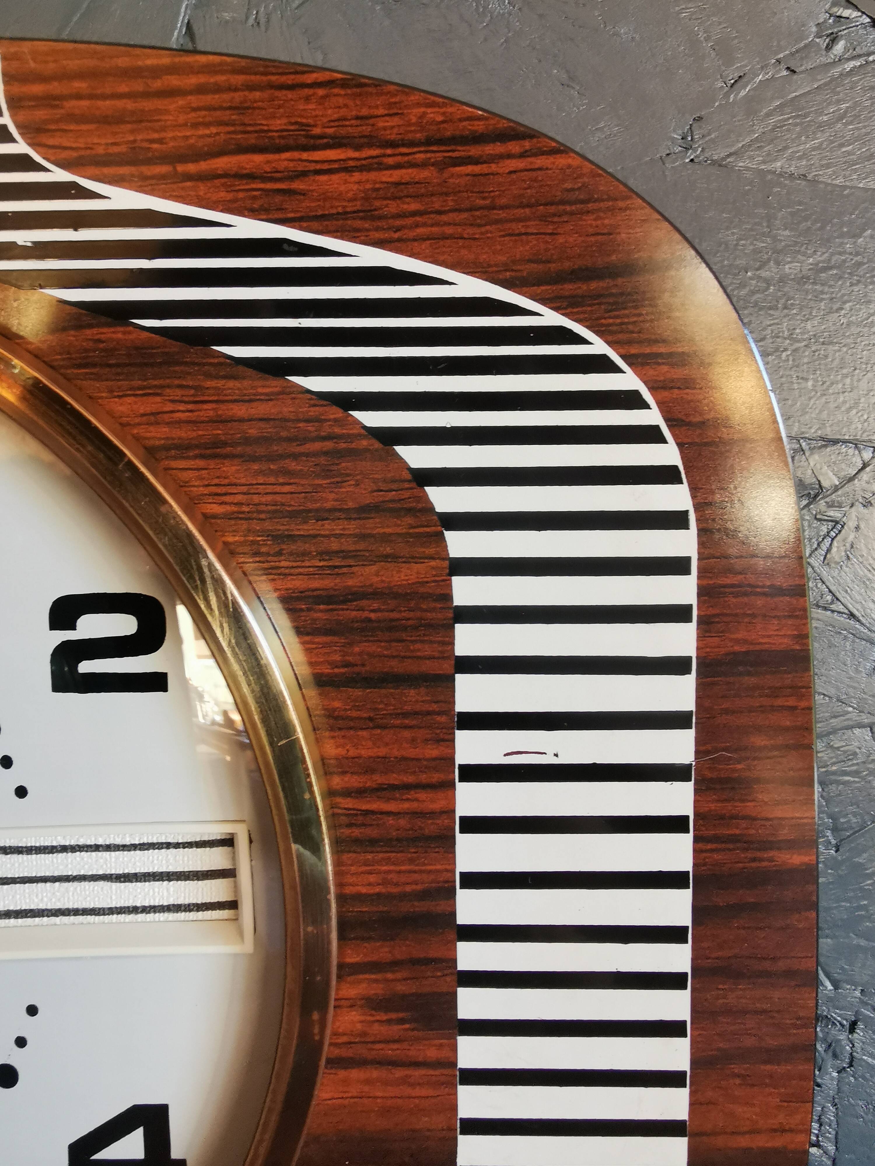Vintage formica clock silent wall clock "Featured wood stripes"