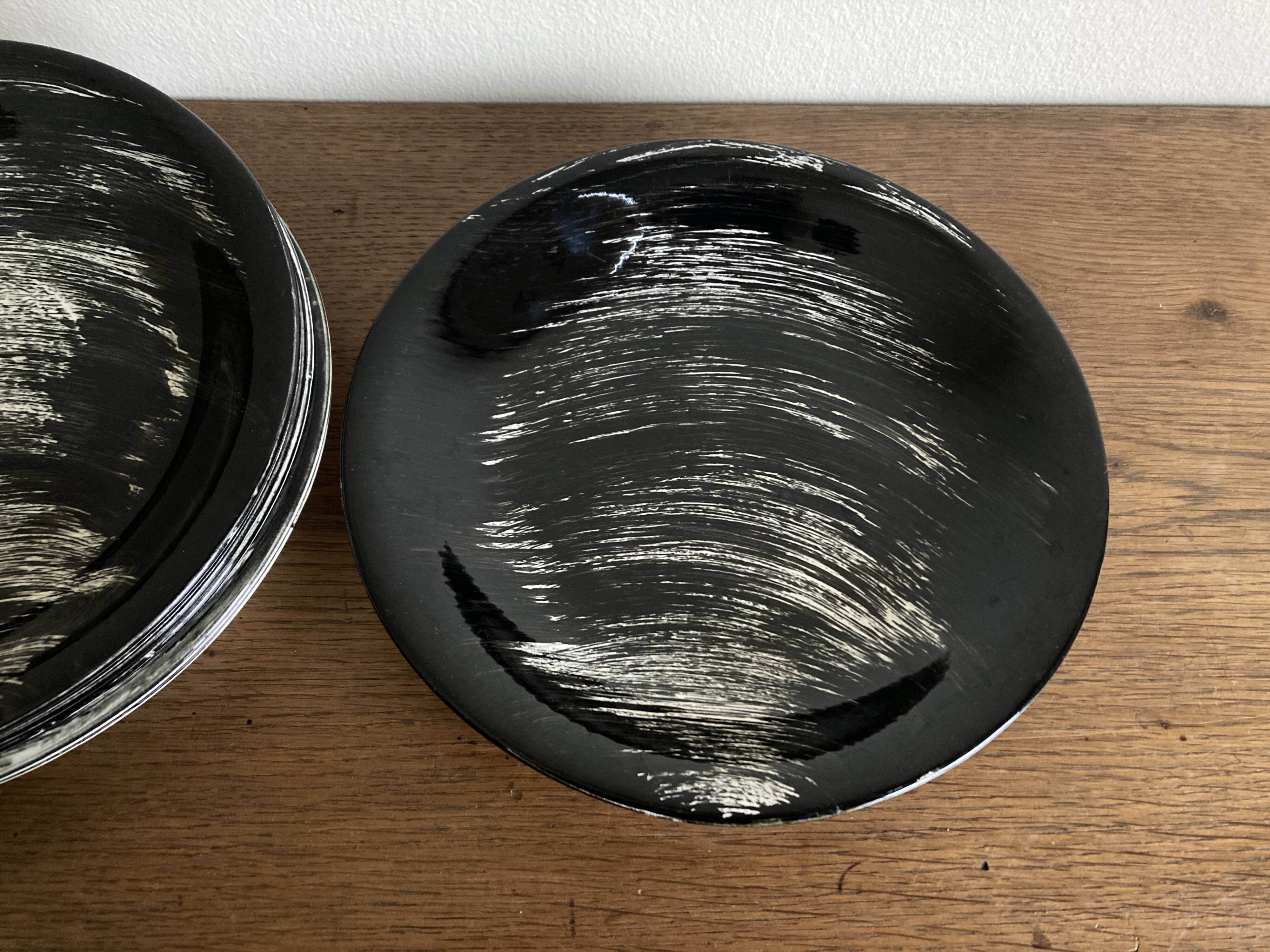 Set of 6 salins 1960s golfe juan black calotte plates