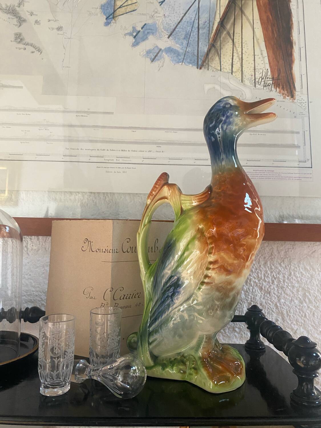 Saint Clément barbotine green duck jug