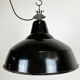 Industrial Black Enamel Factory Lamp with Cast Iron Top, 1950s