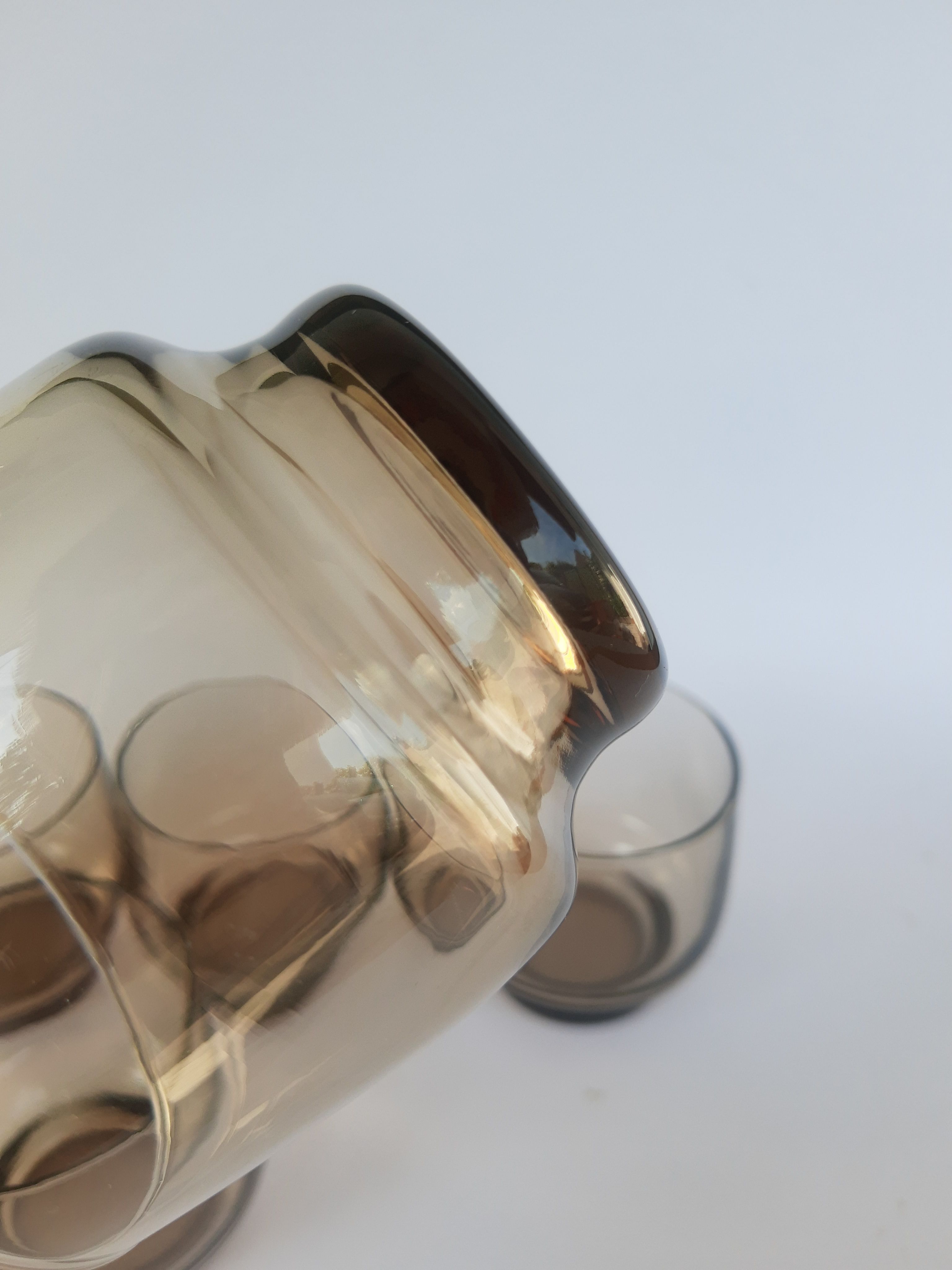 Set of 5 vintage 70s smoked glass water glass