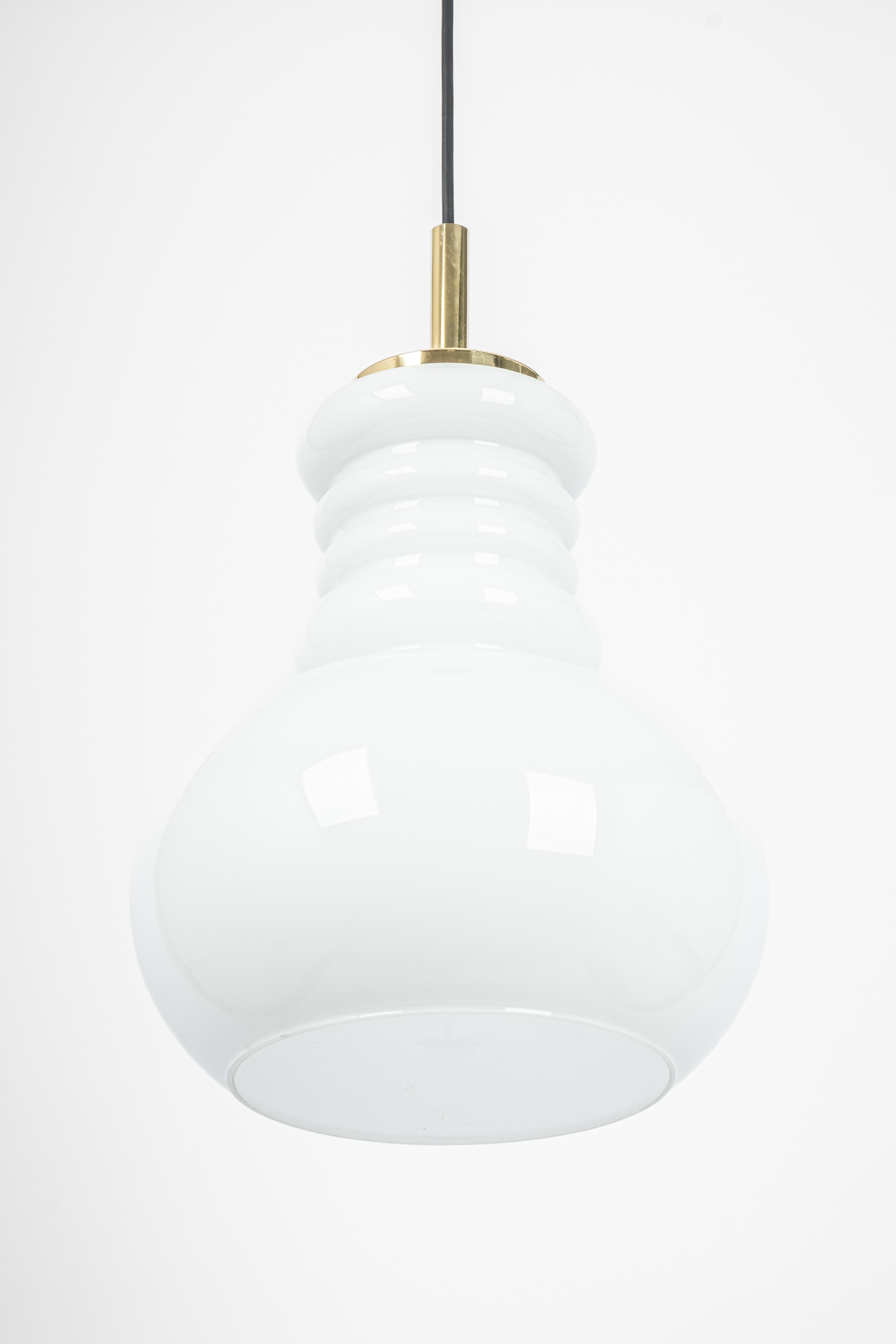 Large white opaline glass pendant light by Peill Putzler, Germany, 1970.
